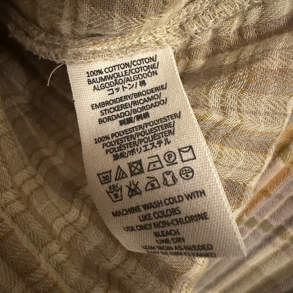 Free People Plaid Button-Up Shirt with Embroidered Details, size XL - Picture 9 of 9